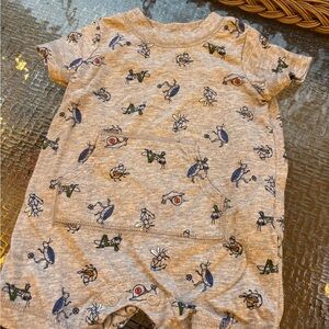 Carter's Gray Short Sleeve One-Piece with Blue, Green & Yellow Bug Print